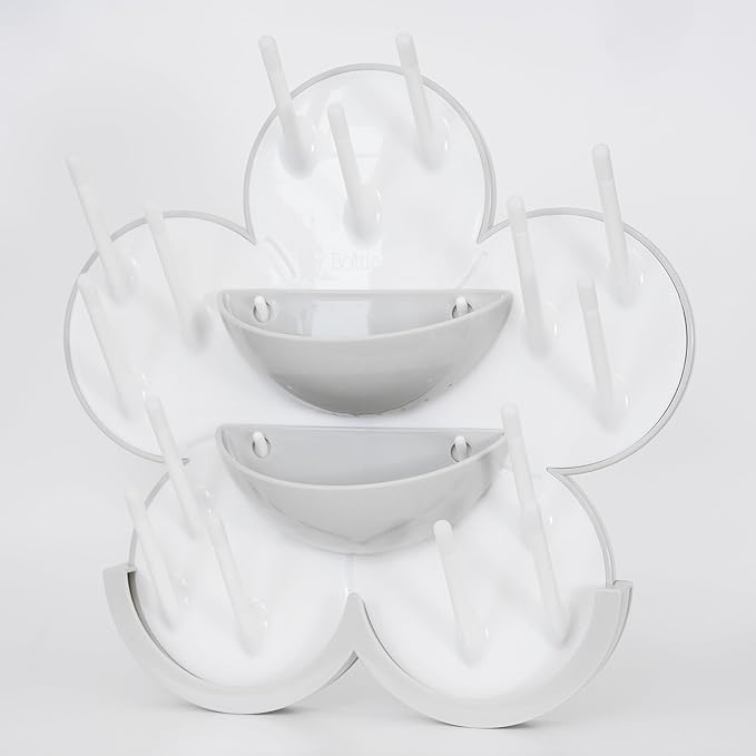 The Bottle Blossom- Wall Mounted Baby Bottle Drying Rack for Bottles, Cups, Sippy Cups, Vertical Wall Hanging, Space Saving, Large Capacity Baby Essential, 2 Adhesive Hooks Included (Gray)
