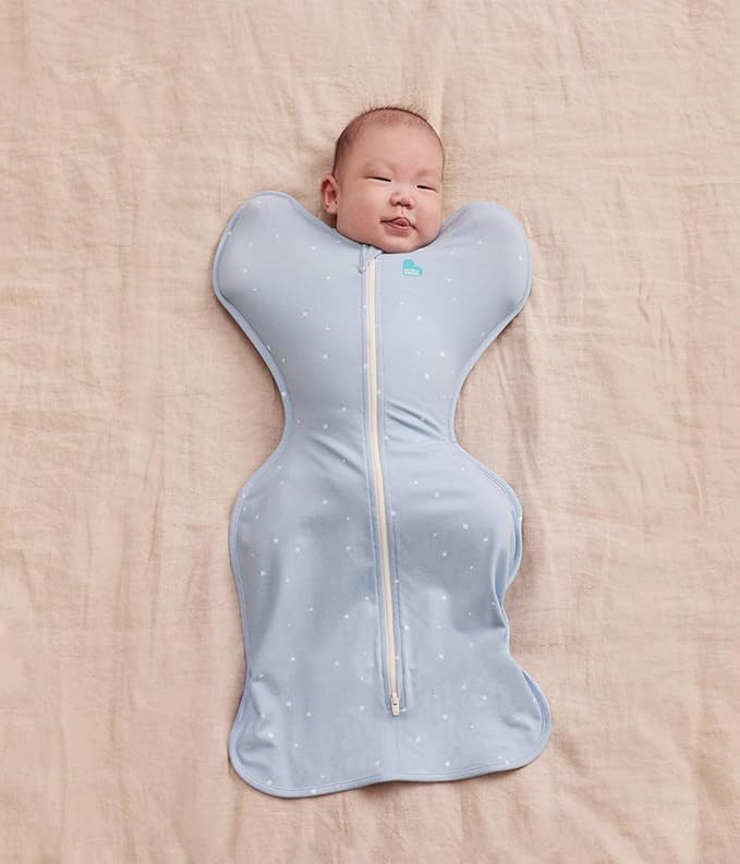 Love to Dream Swaddle Up Original, Arms Up Position, Light and Ultra Breathable Cotton - Wearable Blanket - 1.0 TOG - (20-24°C) Ideal for Moderate Temps, Medium 13-19lbs, Twinkle Powder Blue