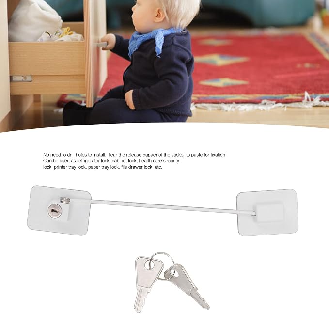 Cabinet with Lock, Cabinet Locks,Refrigerator Lock White Childproof Freezer Lock Child Safety Cabinet Drawer Lock with 2 Keys