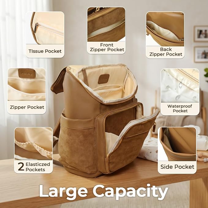 miss fong Diaper Bag Backpack - Large Diaper Bag Backpack Baby Backpack with 14 Pockets, Pañaleras Para Bebe with Waterproof Wet Pocket Luggage Sleeve for Mom Dad