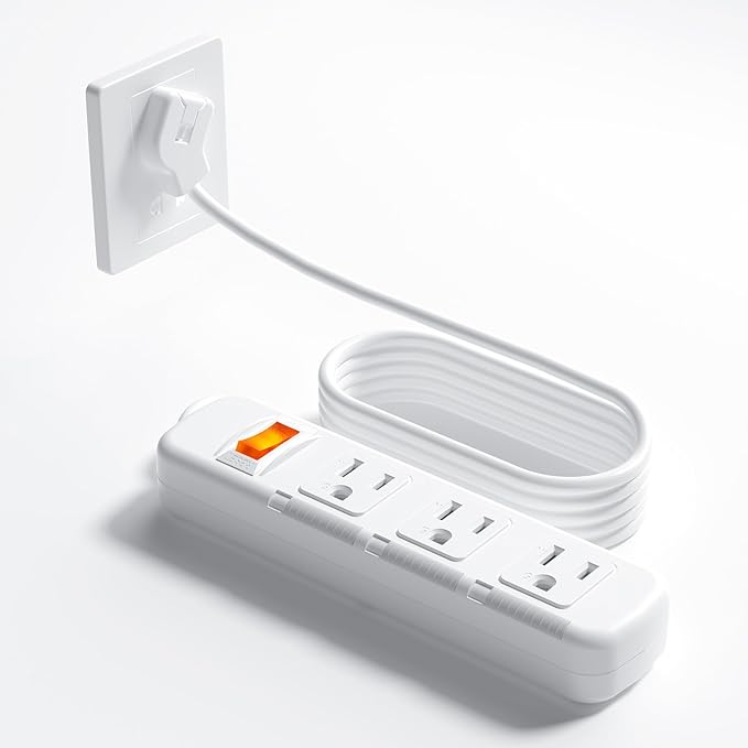 Flat Plug Power Strip Surge Protector 3 Outlets, Extension Cord 3 ft 3 Prong, 300J, 10A/1250W, Overload Protection Switch, Plug Strip for Home Office, Child Safety Slide Outlet Covers, SGS Approved