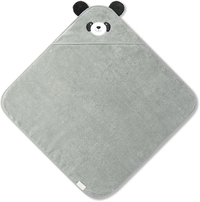 MORI Baby Hooded Bath Towel with Panda Design in Grey - Unisex Soft Wrap Cloth for Infants and Newborns - 30 x 30”