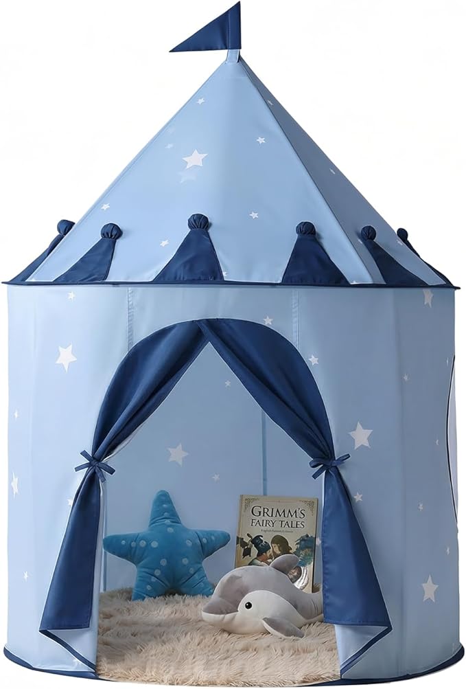 Blue Star Kids Tent:Pop up Kids Play Tent Made by Peachskin Fabric - Toddler House for Indoor & Outdoor - Great Princess Castle for Baby
