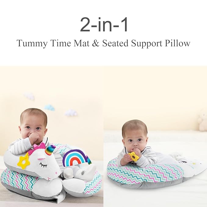 Lovvie & Joy 2-in-1 Tummy Time Mat & Seated Support Pillow,Baby Tummy Time Pillow Support for Newborns and Older Babies,with Detachable Support Pillow and Toys