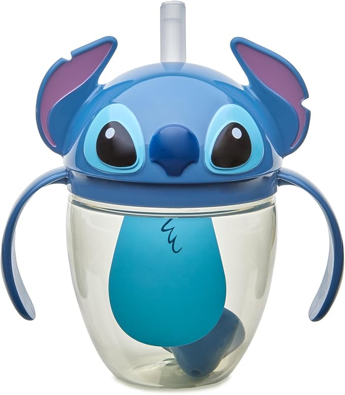 The First Years Disney Lilo & Stitch Weighted Straw Cup - Spill Proof Toddler Straw Cups with Flip Top Cover - Transition Sippy Cup - Toddler Feeding Supplies - 7 Oz - Ages 6 Months and Up