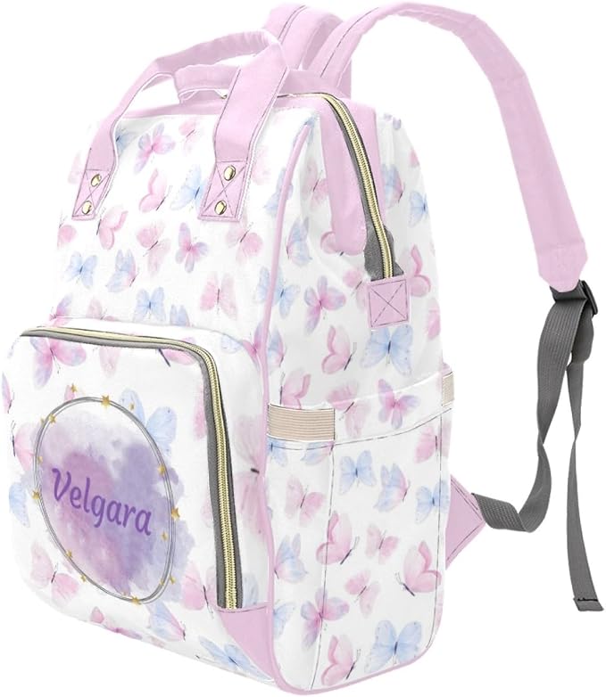 Custom Colorful Butterfly Diaper Bag for Women, Personalized Name Multifunction Nylon Nursing Mommy Daypack with Large Capacity for Travel, Birthday Mother Gift
