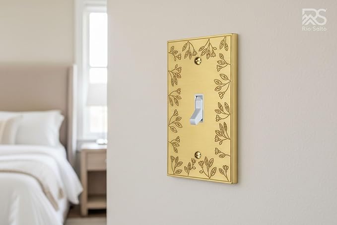 Rio Salto Light Switch Cover Plate Gold Toggle Switch Plate 1 Gang Metal Outlet Covers Light Switch Cover Decorative Wall Plates ??Floral Collection Midsize 3.13" X 5.00"