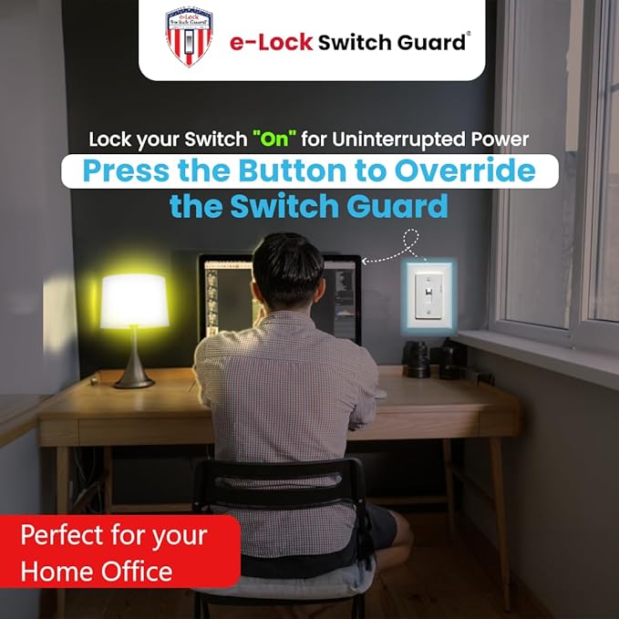 eLock Switch Guard for Toggle Switches | Child Proof Light Switch Lock with ON/OFF Push Button | Made in USA | Protect Devices, TV's, Security Camera, Gas Fireplace | Safety Cover | White | 1 Pack