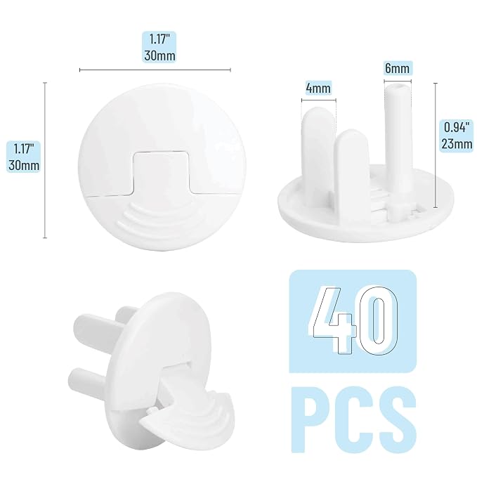 Bates- Outlet Covers Child Proof, 40 Pack, White, Round 3 Prong Outlet Covers