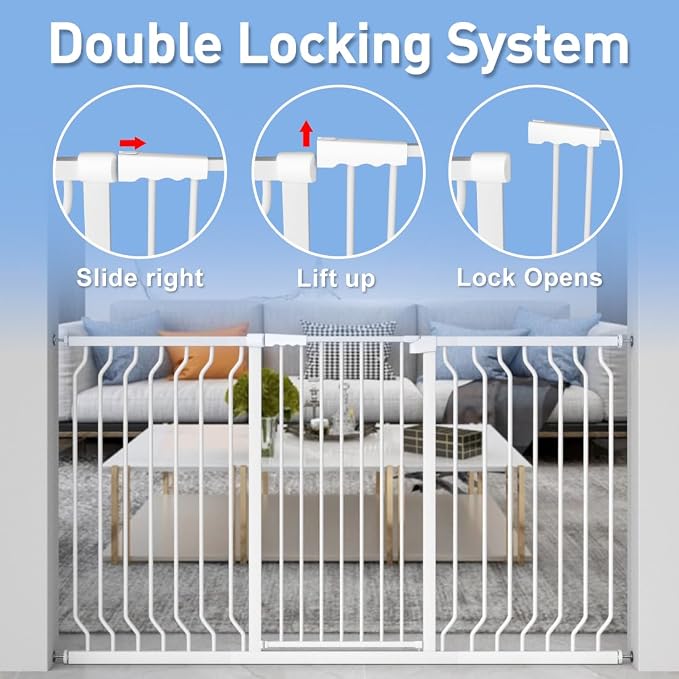 WAOWAO Extra Tall 40.55" Baby Gate 29.92-46.85" Wide Pressure Mounted Walk Through Swing Auto Close Safety White Metal Toddler Child Dog Pet for Indoor Stairs,Doorways,Kitche