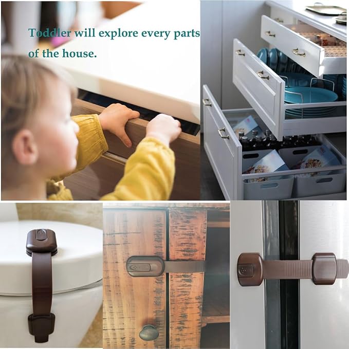 Child Safety Cabinet Locks for Baby Proof,Child Proof Safety Locks for Cabinets,Drawers,Cupboard,Oven,Fridge,8Packs Brown Locks,BAOWEIJD