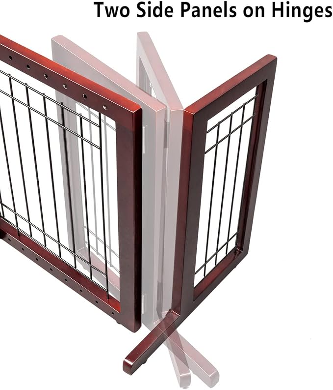 Bonnlo Free Standing Dog Gate, 37" - 68" Wide Pet Gate for Fireplace Stairs Doorways, Wooden Adjustable Pet Fence Indoor, Christmas Tree Gate (Cherry)