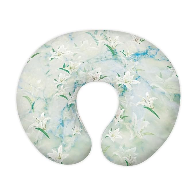 White Flowers Feeding Pillow Cover Floal Breastfeeding Slipcover for Newborn Girls Boys Soft Nursing Pillow Case U-Shaped Pregnancy Pillow Cover-Green