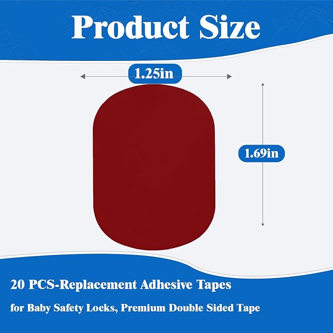 20 Pcs Replacement Adhesive Double-Sided Tapes for Safety Locks | Universal Fit Cabinet Locks Drawer,Strong Adhesive Remove Without Leaving Trace, Double-Sided Adhesive for Cabinet Locks ﻿