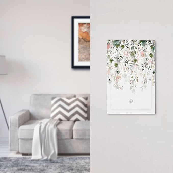 Green Pink Floral Flower Rustic Eucalyptus Leaves Wildflower Light Switch Cover Plate 1 Gang No Device Blank Electrical Wall Plates Faceplate Decorative Switch Plate Covers for Bedroom Living Room