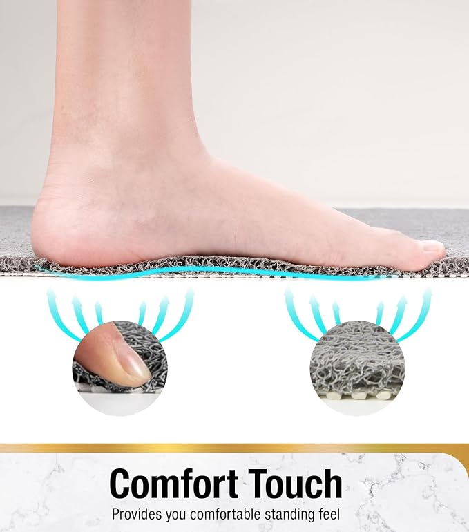 HITSLAM Non Slip Shower Mat for Textured Tub Floor, 21x21 Inch Square Loofah Bath Mat for Inside Shower Stall, Quick Drying, No Suction Cups, Grey