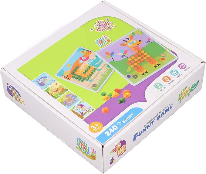 CCYLEZ Mushroom Nail Puzzle Board, Colorful Pegboard Toy Set for Kids Develop Fine Motor Skills Hand Eye Coordination with 240 Pegs 8 Cards Storage Bag Safe Plastic Material