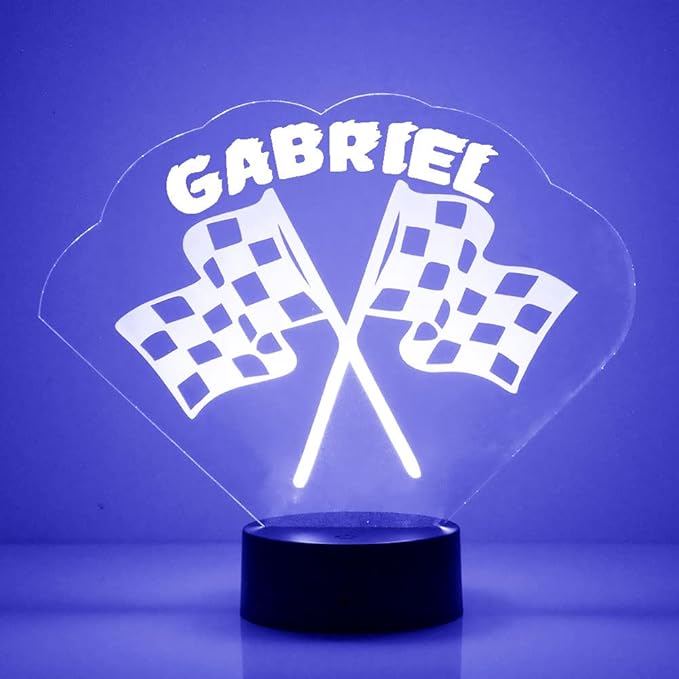 Racing Flags Custom LED Sign Night Light Lamp with Remote - Personalized Name or Image Display, Clear Acrylic Light Up Home Decor, 16 Colors & 4 Modes - Made in The USA