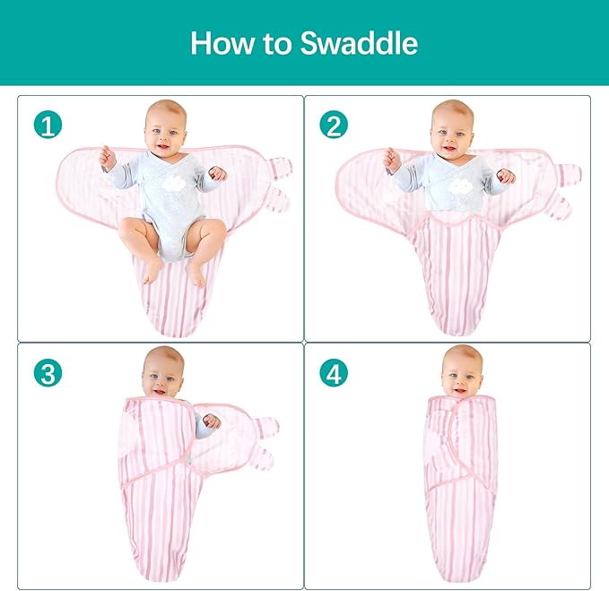 Biloban Baby Swaddle for Girls 0-3 Months, Cotton Blanket, Newborn Essentials, Lovely Pink Print, 4 Pack