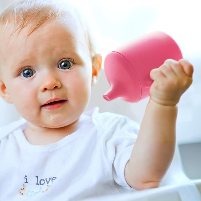 8 Oz Silicone No Spill Sippy Cups For Toddlers and Babies | Dishwasher and Microwave Safe | 2 Pack (Pink/Gray)