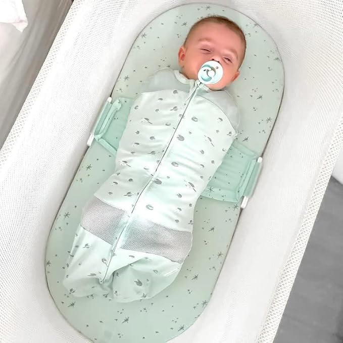 Happiest Baby SNOO Sleep Sack - 100% Organic Cotton Baby Swaddle Blanket - Doctor Designed Promotes Healthy Hip Development (Teal Planets, Large)