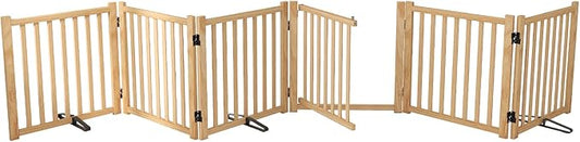 YOCAN Non-Painted Wooden Freestanding Dog Gates with Door for The House,Doorways, Stairs,Wood Dog Fences Indoor Pet Gate,Step Over Fence-6 Panel H:23"