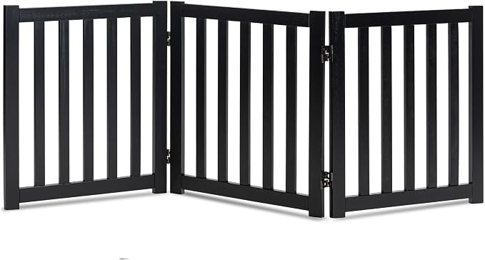 LZRS 3-Panel Wooden Free Standing Foldable Dog Gate Indoor – 24" High,Step-Over Safety Pet Gate for Doorways, Stairs, Hallways, Indoor Dog Barrier for Small to Medium Dogs & Puppies, Black