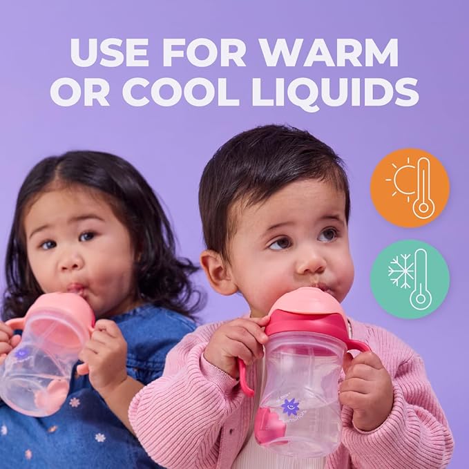 b.box + Lansinoh Weighted Straw Sippy Cup for Babies 6 Months+ | Leak?‘Proof, BPA?‘Free, 8 oz Toddler Cup | Drink From Any Angle | Easy Grip, Dishwasher Safe | Bubblegum (Pack of 2)