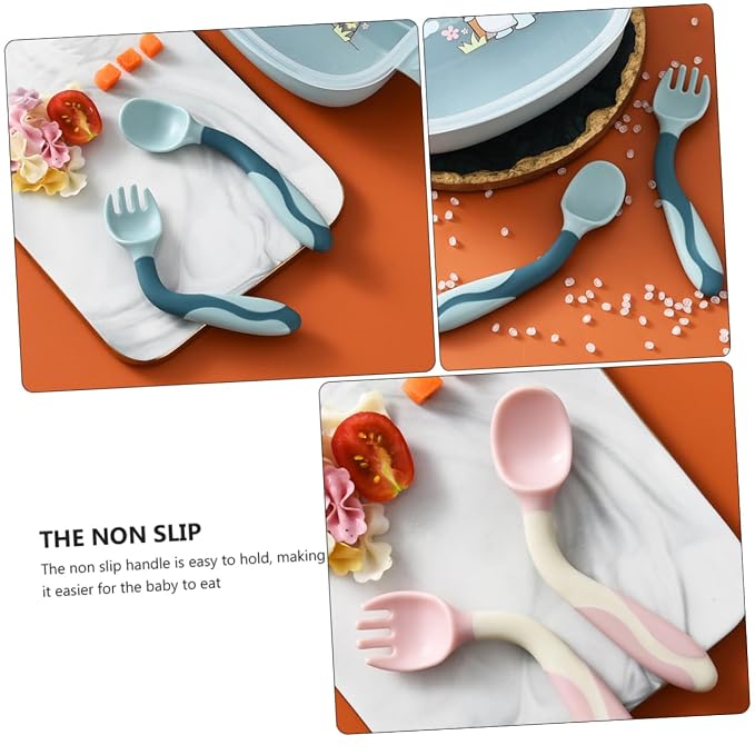 Cabilock 2 Sets Utensils Flexible Silicone Spoons and Forks Soft Bendable Cutlery for Lightweight Portable Tableware