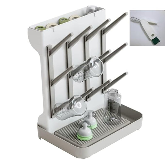 Baby Bottle Drying Rack, Countertop Bottle Dryer, Cup Drying Rack, for 12Pc Bottles and Accessories,Pump Parts,Pacifiers,Vitality Grey,Free small brush for cleaning