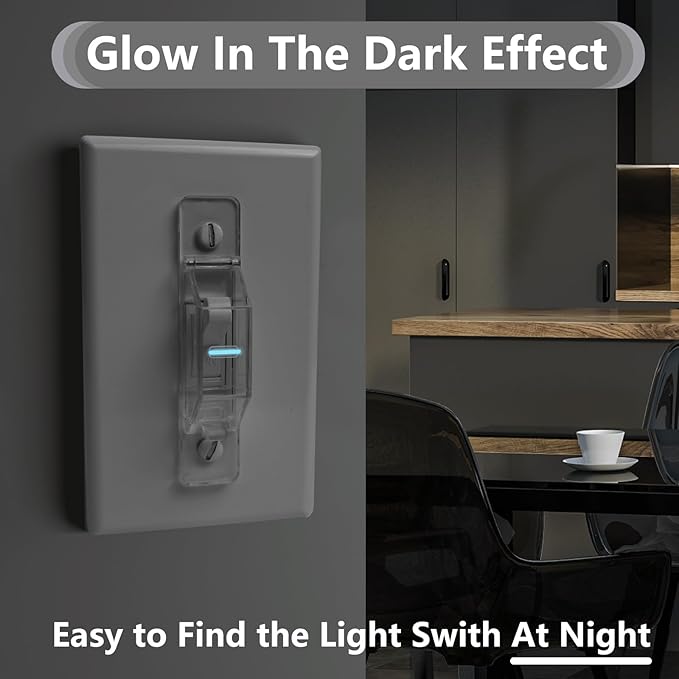 8 Pack Light Switch Cover Guard,Wall Light Switch Lock With Glow In The Dark Effect, Child Proof Wall Switch Cover Keeps Lights or Switches from Being Accidentally Turned ON or OFF （Clear)