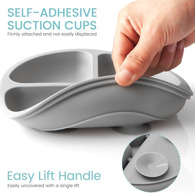 Silikong Silicone Suction Plate for Toddlers ??Divided Baby Plate for Self Feeding ??BLW Weaning Plate ??BPA Free, Dishwasher & Microwave Safe ??Baby Feeding Tray for Kids, Infants & Toddlers
