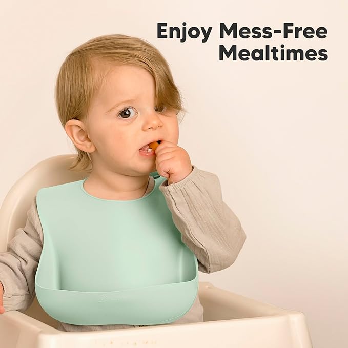 KeaBabies 2-Pack Silicone Bibs for Babies, Toddlers Girl, Boy ??Sturdy Food-Grade Baby Bibs for Eating, Large Food Catcher, Clean & Put On Easily, Waterproof Toddler Feeding Essentials(Pastel Sky)