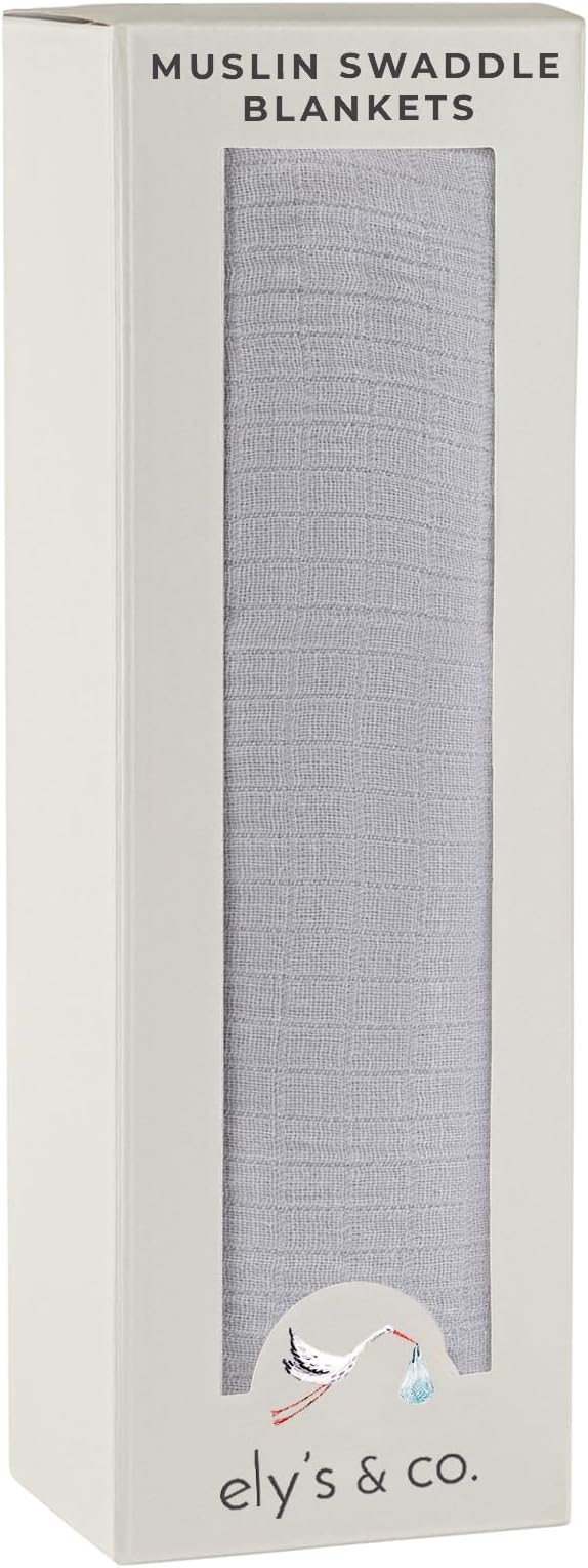 Ely's & Co. Cotton Muslin Swaddle Blanket 1-Pack for Baby Boy or Girl ??100% Cotton Muslin Extra-Large Swaddle Blankets (47??x 47?? Silver Grey