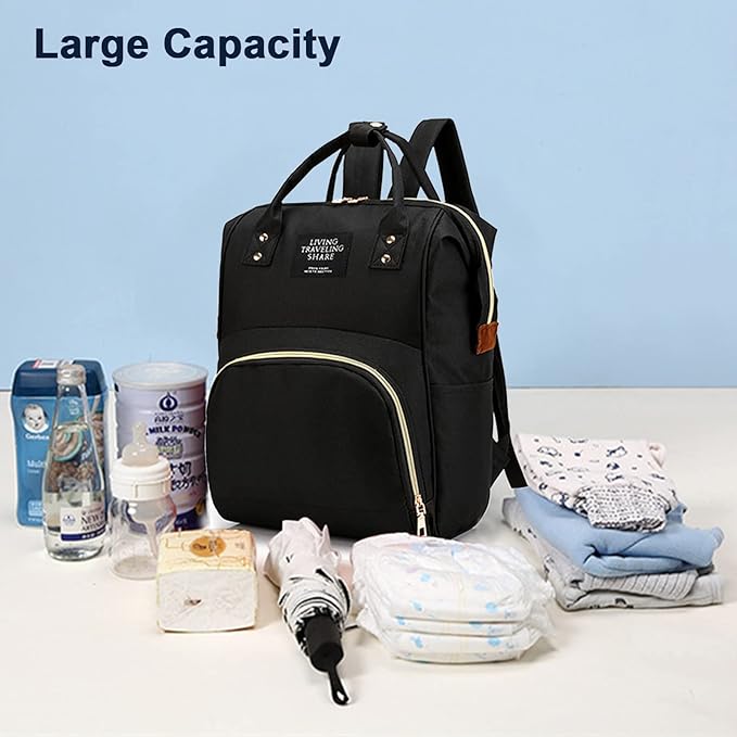 Timberer Diaper Bag with Organizing Pouches, Nappy Bags Handbag Multifunction Diaper Bag for Baby Care Travel Backpack Large Capacity Black
