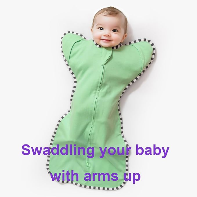 Transitional Baby Sleep Sack 2-Pack, 100% Cotton Newborn Wearable Blanket, Arms Up Design with 2-Way Zipper, Breathable Swaddle for Infants Boys Girls (Green + Blue, Small 0-3 Months)