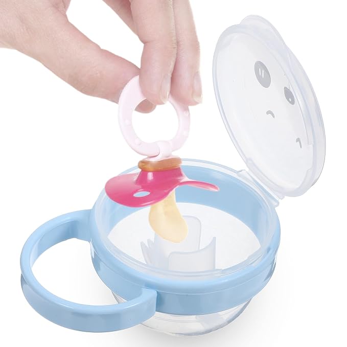Portable Holder Case Dustproof Storage Box with Hook Blue Travel Pacifier Container for Hygiene