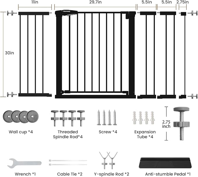 Mumeasy 29.7-57" Extra Wide Baby Gate, Auto Close Large Dog Gate for Doorways, No Drilling Pressure Mounted Pet Safety Gate for Stairs, Easy Walk Through Child Gate for Hallways, House, Indoor, Black