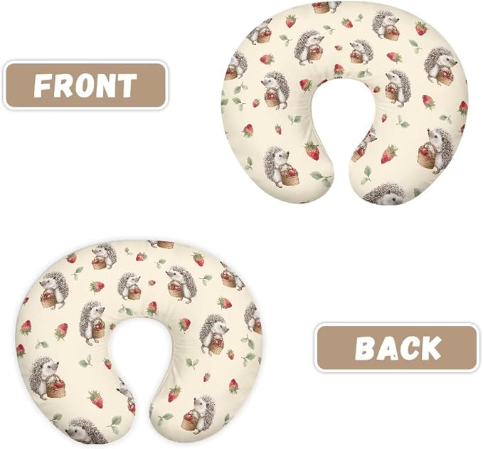 Hedgehog Strawberry Leaves Nursing Pillow and Positioner Detachable Newborn Original Breastfeeding Slipcover Case Soft Head Support Protector Cushion with Hidden Zipper Easy Care