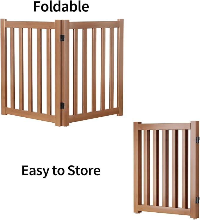 Wooden Freestanding Foldable Dog Gate, 24 Inch Height 2 Panel Pet Gate No Drill for Doorways Stairs, Fully Assembled Indoor Puppy Fence (Brown, 40" W x 24" H)