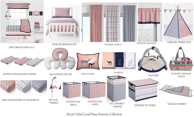 Bacati - Tribal Hugster Nursing Ultra-Soft 100% Cotton Fabric in a Fashionable Two-Sided Design, Fits All Hugster Nursing Pillows (Coral/Navy, Nursing Pillow Cover Only)