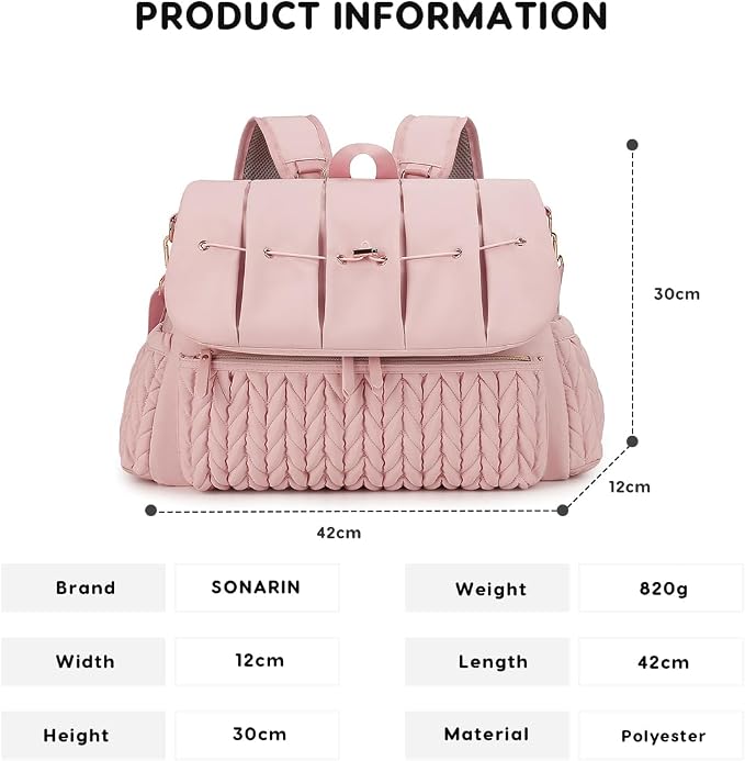 SONARIN Convertible Diaper Bag Backpack Waterproof Nappy Changing Bag Travel Mummy Bag with Changing Pad & Shoulder Strap(Pink)