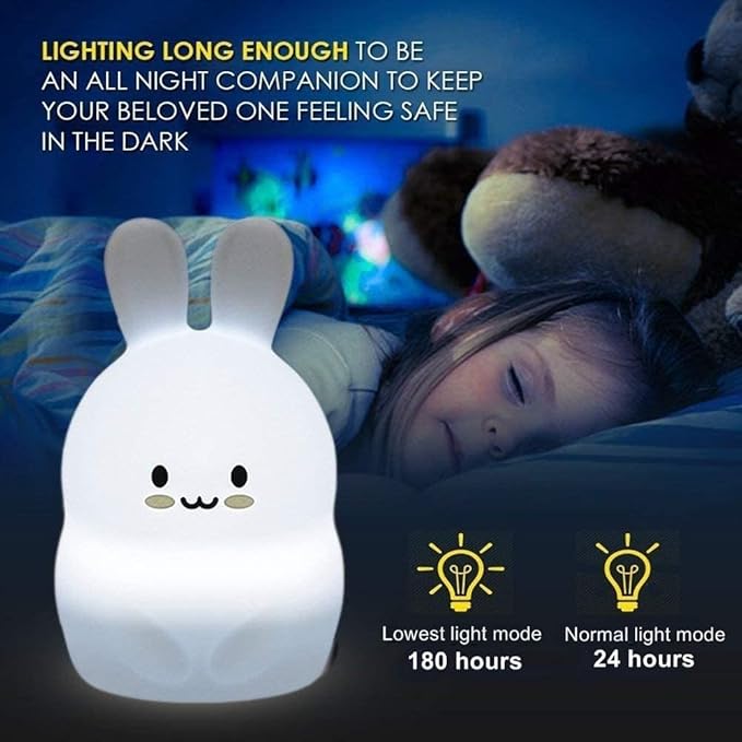 Rabbit Night Light for Kids, Bedside Lamp for Children, Baby Nursery Lamp for Breastfeeding Safe, Break Resistant, Adjustable Brightness & Color, Touch Control + Remote Control - Medium Rabbit
