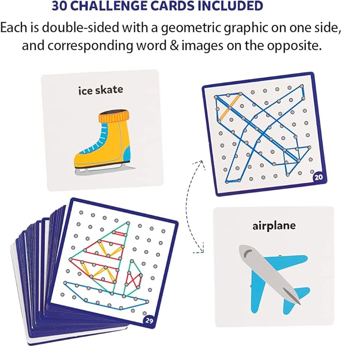 Coogam Wooden Geoboard Mathematical Manipulative Material Array Block Geo Board – Graphical Educational Toys with 30Pcs Pattern Cards and Latex Bands Shape STEM Puzzle Matrix 8x8 Brain Teaser for Kid