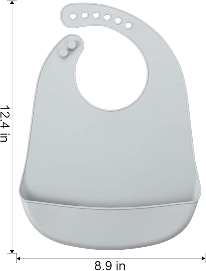 PandaEar 3 Pack Waterproof Silicone Baby Bibs| Super Thin Light Weight Feeding Bib with Food Catcher Pocket for Toddler