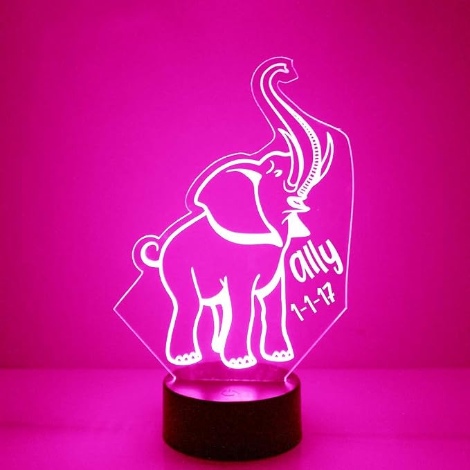 MMS Elephant LED Night Light Lamp, Personalized with Your Name or Text, Remote Control with 15 Colors, 4 Light Modes, Customized Gift LED Lamp to Light Up the Room, USB Cord or Battery Power