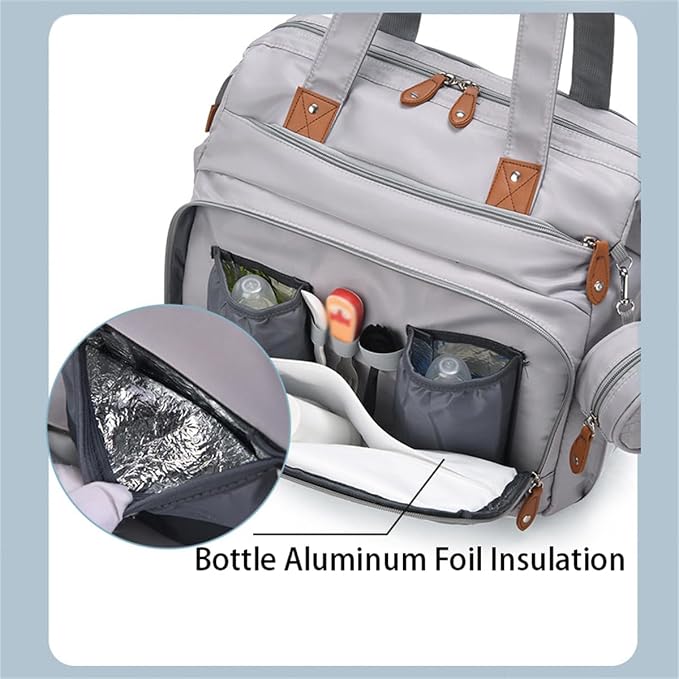 Diaper Bag Backpack with Changing Pad, Pacifier Case, Multi Functional Backpack Mommy Bag with Insulated Pockets (Gray)