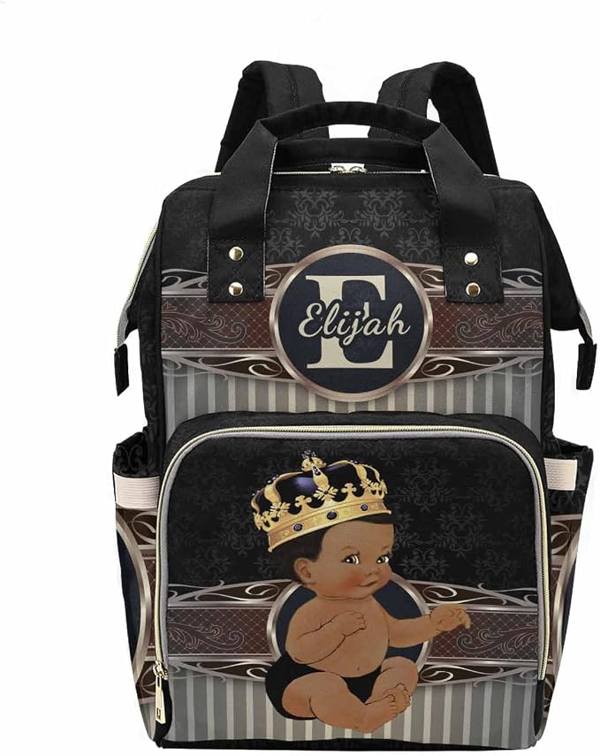 M YESCUSTOM Personalized Baby Diaper Bags for Women Men, Custom Brown Black Prince Backpack Customized Nappy Mommy Bag Backpack for Son Daughter Travel, Camping, Hiking Picnic