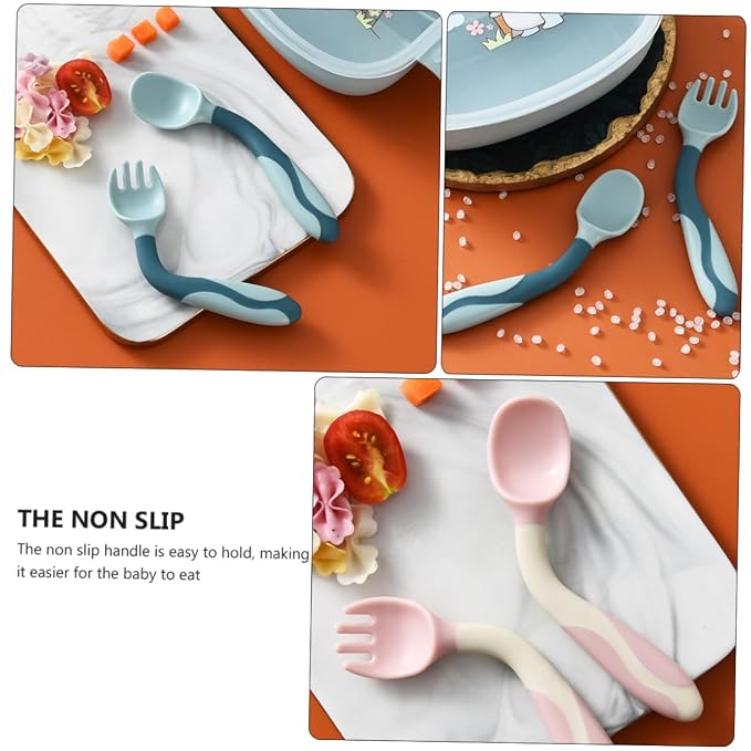 PRETYZOOM 2 Sets Silicone Fork and Spoon Utensils with Flexible Soft Tips Non Slip Handles Weaning Cutlery for Safe and Portable Feeding Tools