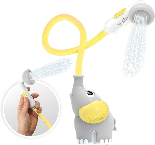 Yookidoo Baby Bath Shower Head - Elephant Water Pump and Trunk Spout Sprayer - One Handed Flow Control for Newborn Babies in Tub Or Sink (Yellow)